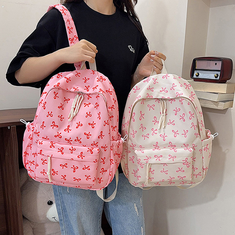School Backpack Teen - Uroczy plecak z nadrukiem kokardki, nylonowy