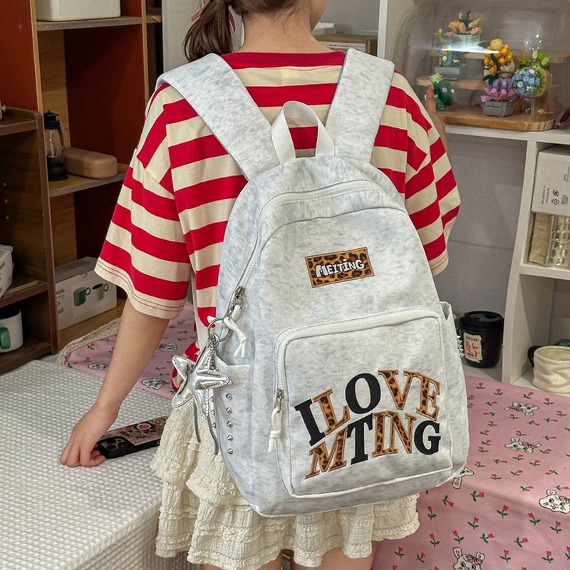 School Backpack Teen - Szary plecak Y2K dla kobiet, uroczy